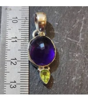 Pendentif argent pierres naturelles améthyste et péridot