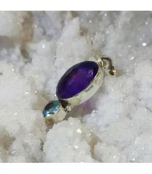 Pendentif argent pierres naturelles améthyste et aigue marine.