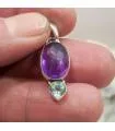 Pendentif argent pierres naturelles améthyste et aigue marine.