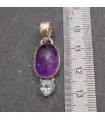 Pendentif argent pierres naturelles améthyste et aigue marine.