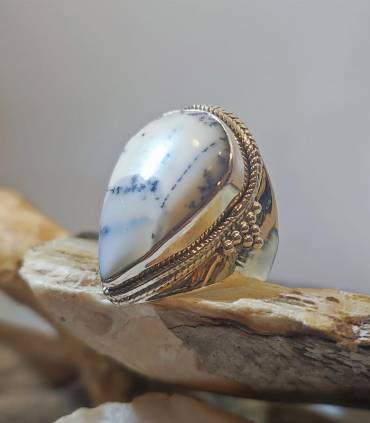 Bague argent pierre naturelle d'agate dendritique