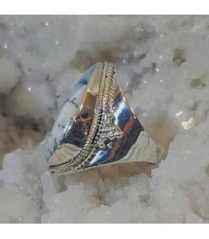 Bague argent pierre naturelle d'agate dendritique