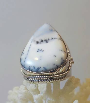 Bague argent pierre naturelle d'agate dendritique