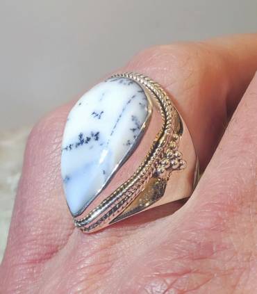 Bague argent pierre naturelle d'agate dendritique