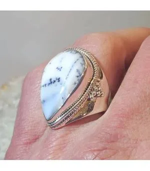Bague argent pierre naturelle d'agate dendritique