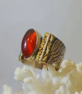 Bague argent laiton et pierre naturelle de cornaline.