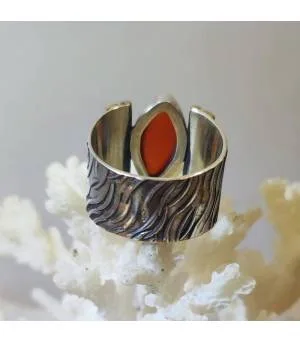 Bague argent laiton et pierre naturelle de cornaline.