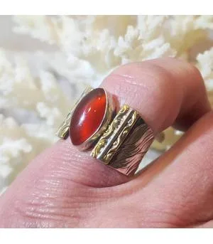 Bague argent laiton et pierre naturelle de cornaline.