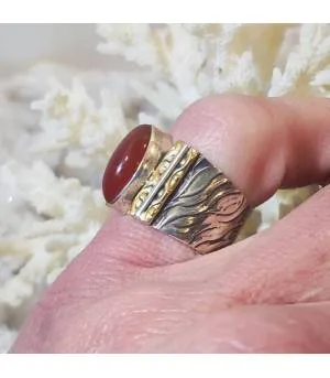 Bague argent laiton et pierre naturelle de cornaline.