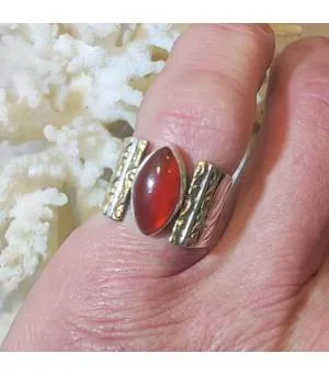 Bague argent laiton et pierre naturelle de cornaline.