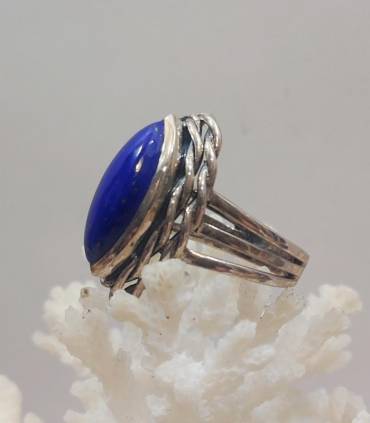 Bague ethnique en argent et pierre naturelle de lapis lazuli