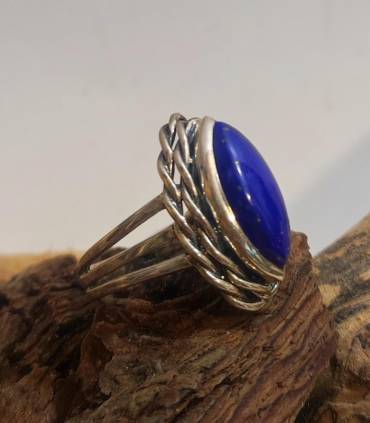 Bague ethnique en argent et pierre naturelle de lapis lazuli