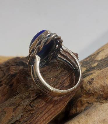 Bague ethnique en argent et pierre naturelle de lapis lazuli