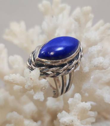 Bague ethnique en argent et pierre naturelle de lapis lazuli