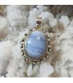 pendentif ethnique en argent et pierre naturelle agate blue lace.