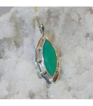 Pendentif argent bijoux ethnique pierre naturelle de chrysoprase.
