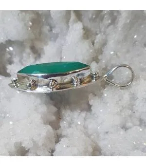 Pendentif argent bijoux ethnique pierre naturelle de chrysoprase.