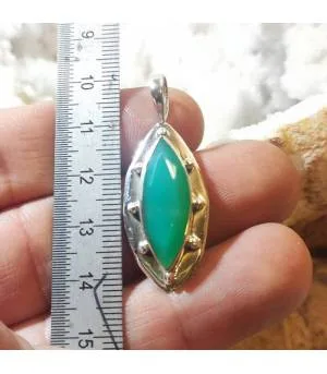 Pendentif argent bijoux ethnique pierre naturelle de chrysoprase.