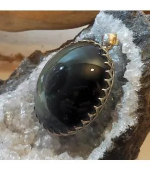 Pendentif argent bijoux ethnique en obsidienne "oeil céleste".