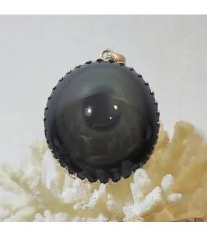 Pendentif argent bijoux ethnique en obsidienne "oeil céleste".