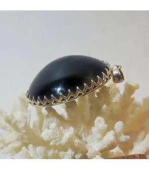 Pendentif argent bijoux ethnique en obsidienne "oeil céleste".