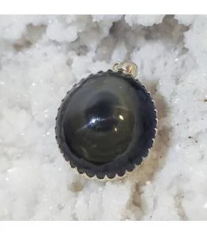 Pendentif argent bijoux ethnique en obsidienne "oeil céleste".