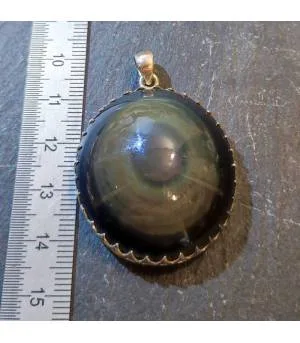 Pendentif argent bijoux ethnique en obsidienne "oeil céleste".