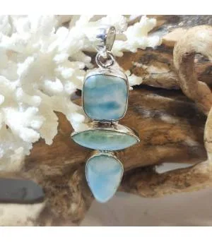 Pendentif en argent triptik de pierres naturelles de larimar.