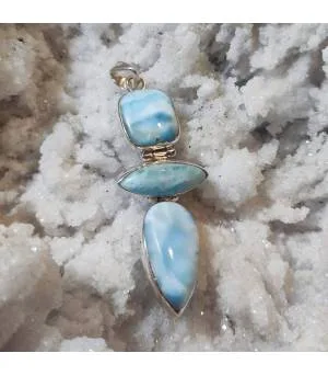 Pendentif en argent triptik de pierres naturelles de larimar.