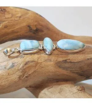 Pendentif en argent triptik de pierres naturelles de larimar.