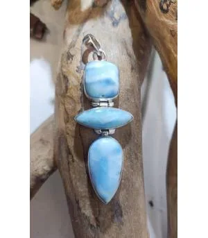 Pendentif en argent triptik de pierres naturelles de larimar.