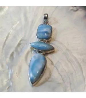 Pendentif en argent triptik de pierres naturelles de larimar.
