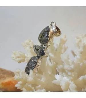 Pendentif argent triptik quartz rutilé tourmaline.