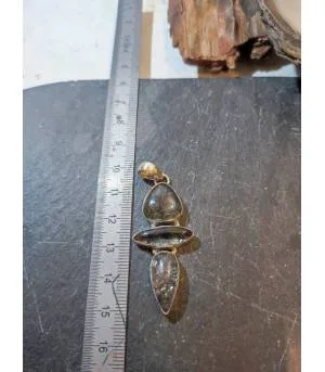 Pendentif argent triptik quartz rutilé tourmaline.