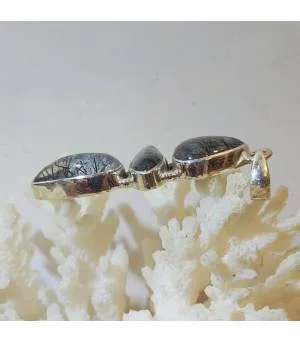 Pendentif argent triptik quartz rutilé tourmaline.