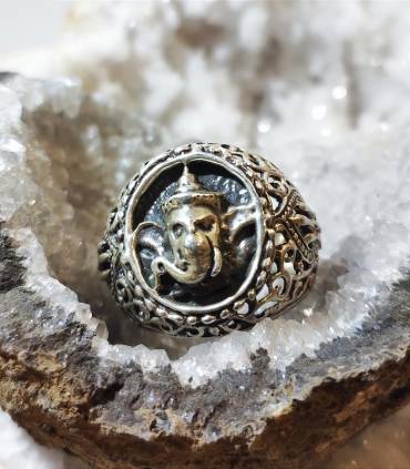 Chevalière argent bague hindou avec Ganesh