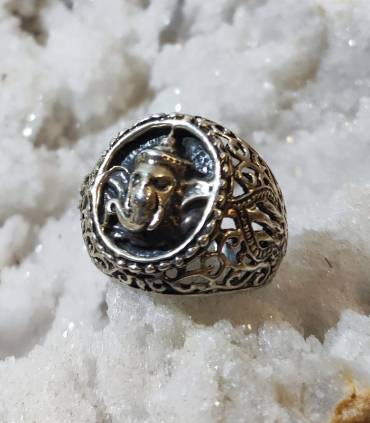 Chevalière argent bague hindou avec Ganesh