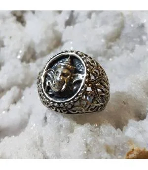 Chevalière argent bague hindou avec Ganesh