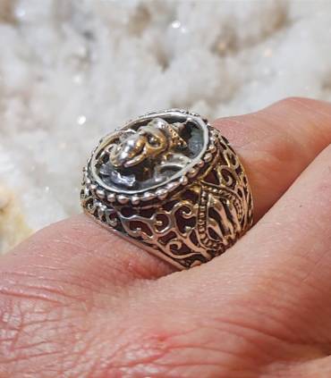 Chevalière argent bague hindou avec Ganesh