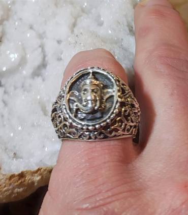 Chevalière argent bague hindou avec Ganesh