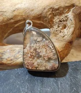 pendentif argent pierre naturelle de quartz lodolite