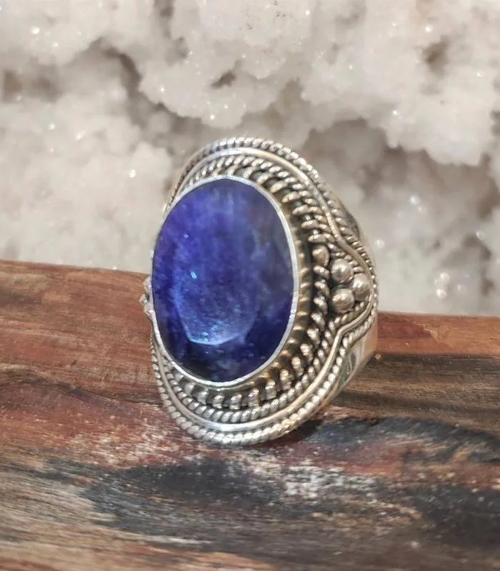 Bague ethnique argent racine de saphir
