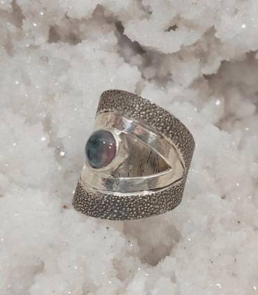 bague en argent et pierre naturelle de tourmaline melon d'eau