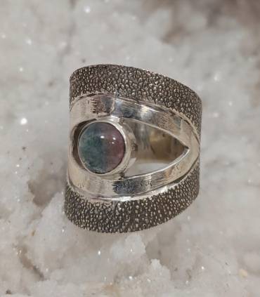 bague en argent et pierre naturelle de tourmaline melon d'eau