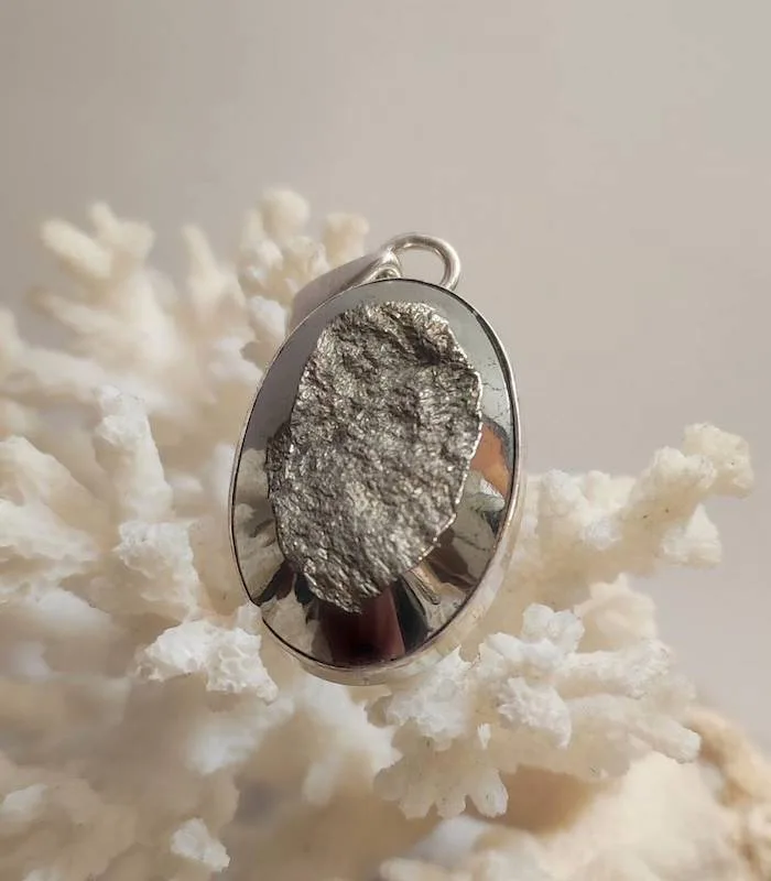 Pendentif argent pierre naturelle pyrite.