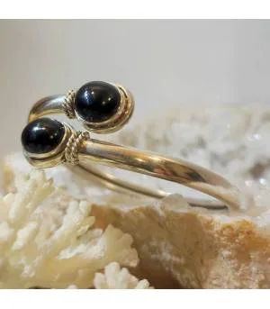 Bracelet argent duo pierres onyx noire