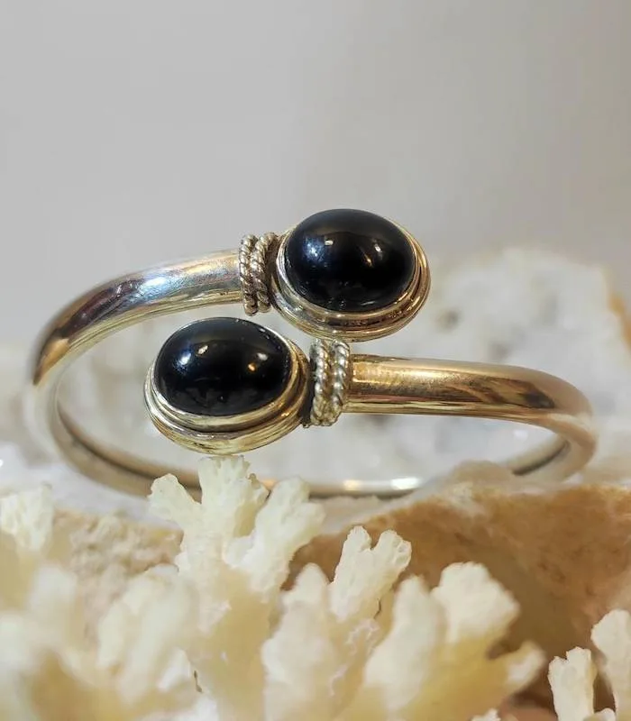 Bracelet argent duo pierres onyx noire