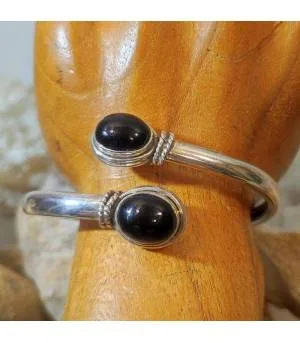 Bracelet argent duo pierres onyx noire