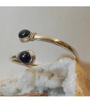 Bracelet argent duo pierres onyx noire