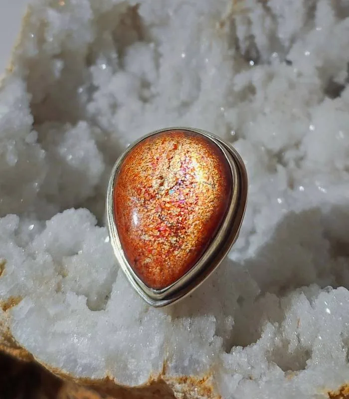Bague artisanale argent pierre du soleil